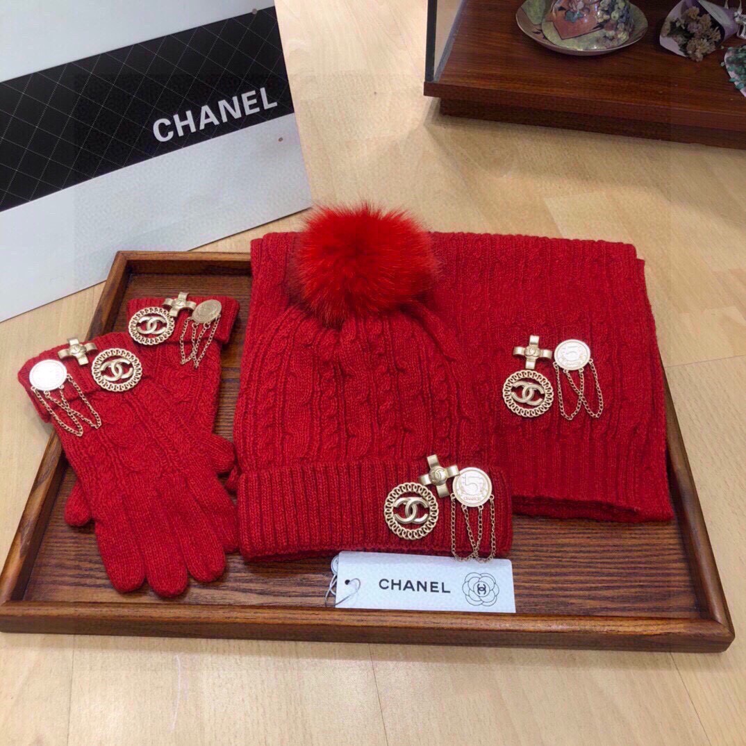 Women Hat+Gloves+The scarf