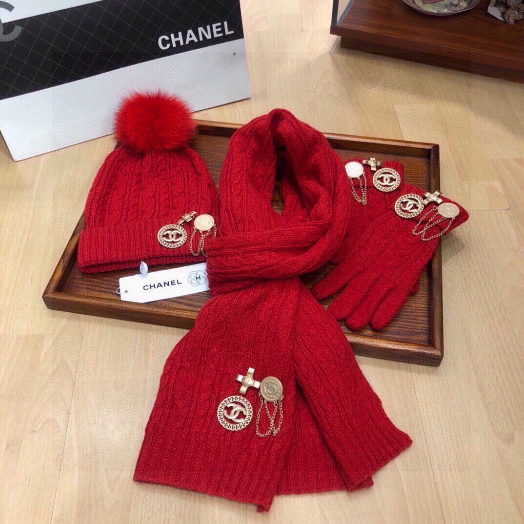 Women Hat+Gloves+The scarf