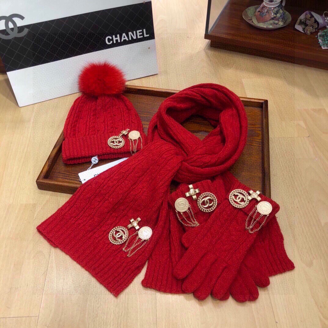 Women Hat+Gloves+The scarf