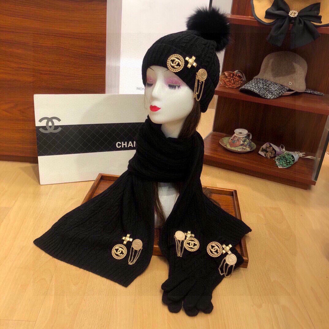 Women Hat+Gloves+The scarf