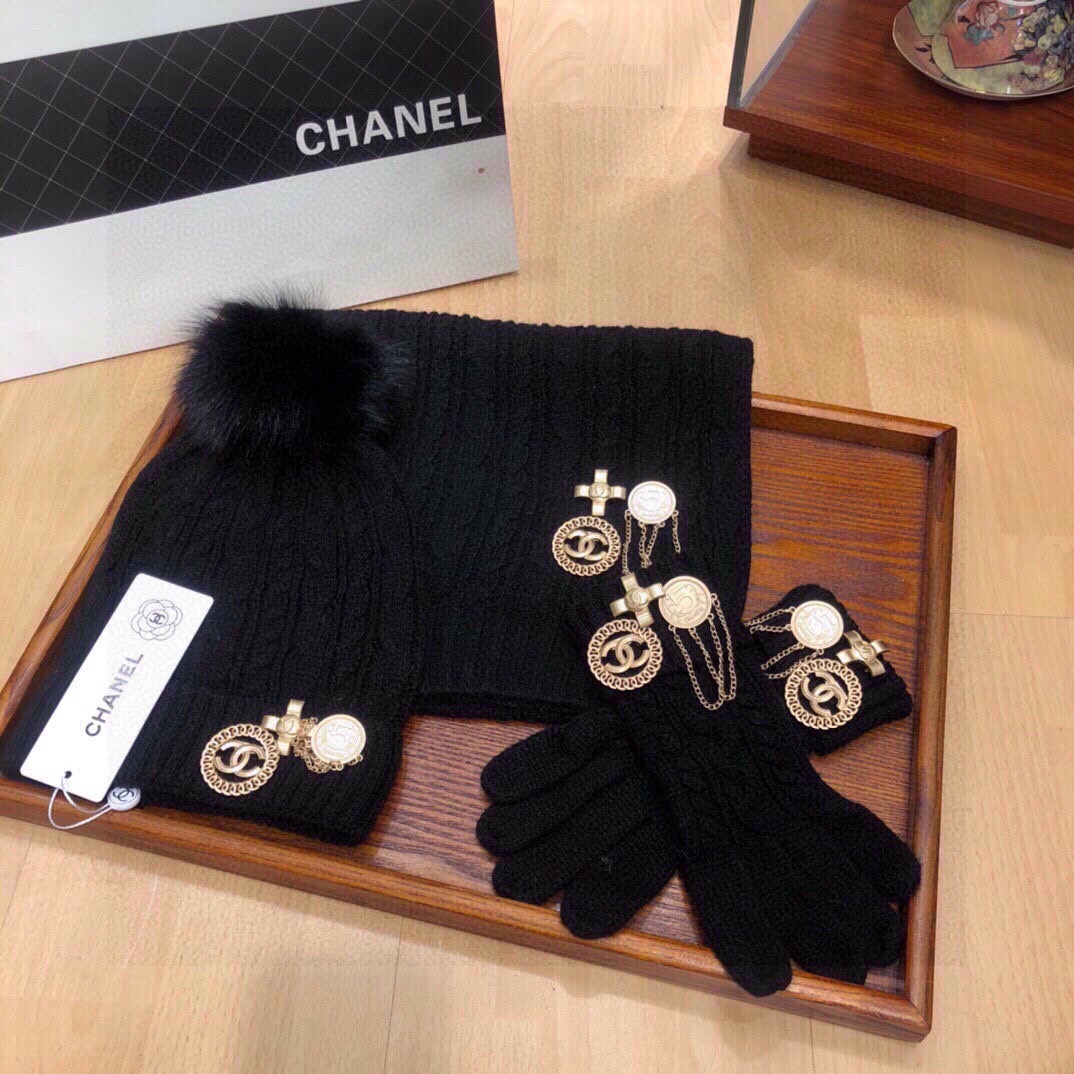 Women Hat+Gloves+The scarf